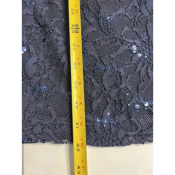 Lauren Ralph Lauren Lace Sequence Ruched Asymmetrical Navy Blue Dress 16W - Picture 10 of 13